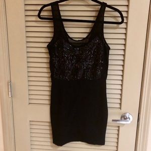 LUSH Black Dress w/ Sequined Top and Fitted Skirt